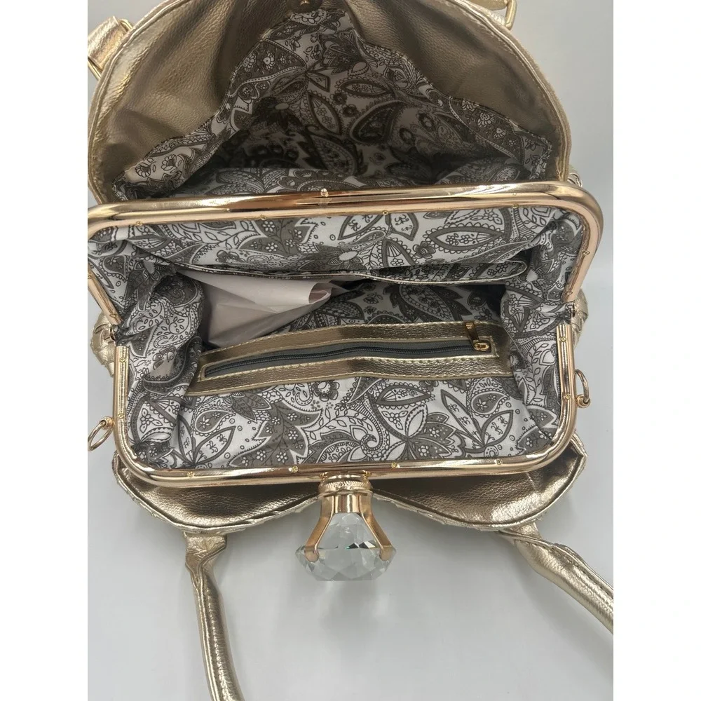 Handbag Bottari Gold Color Rhinestone Looking‎ Satchel Clutch Clasp Evening Bag